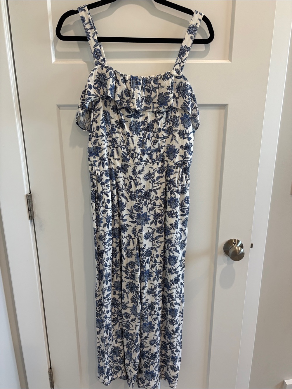 LOFT White & Blue Floral Jumpsuit